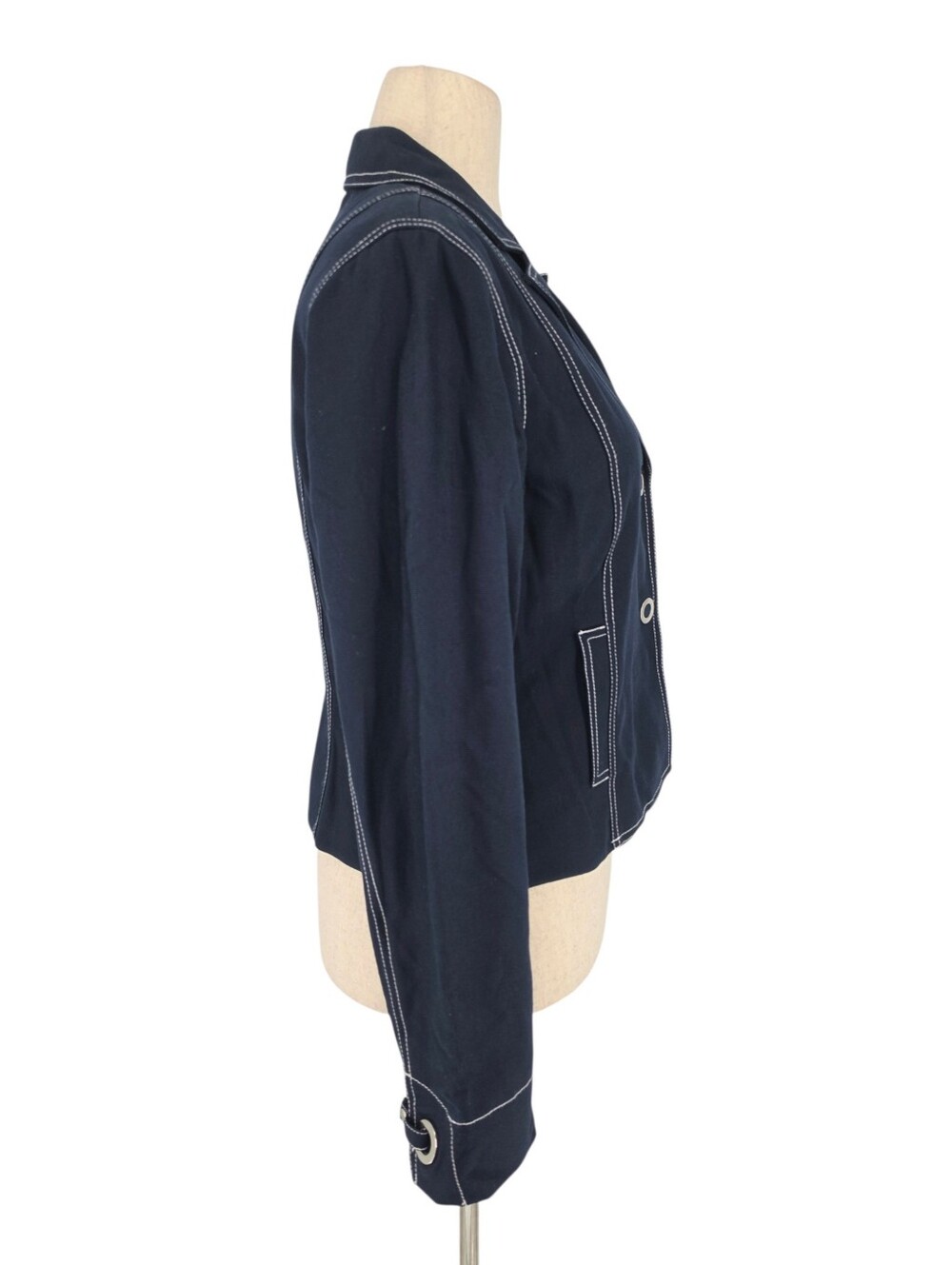 Liz Claiborne Blazer Size 10 Navy Contrast Stitch Cotton Stretch - Picture 5 of 13